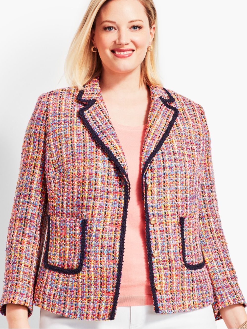 Talbots NWTS Tweed Contrast Trim Blazer Jacket size 18WP Womens Petites